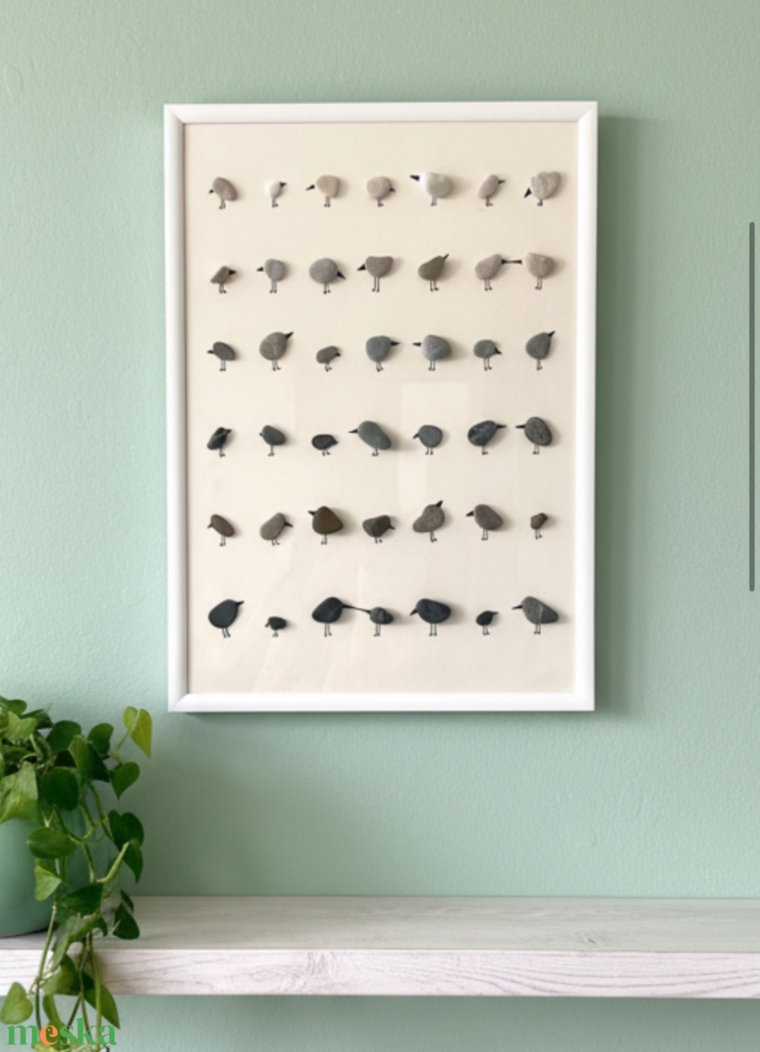 Madárka 42 KavicsMese kép keretben 22x31 cm - otthon & életmód - dekoráció - fali és függő dekoráció - falra akasztható dekor - Meska.hu