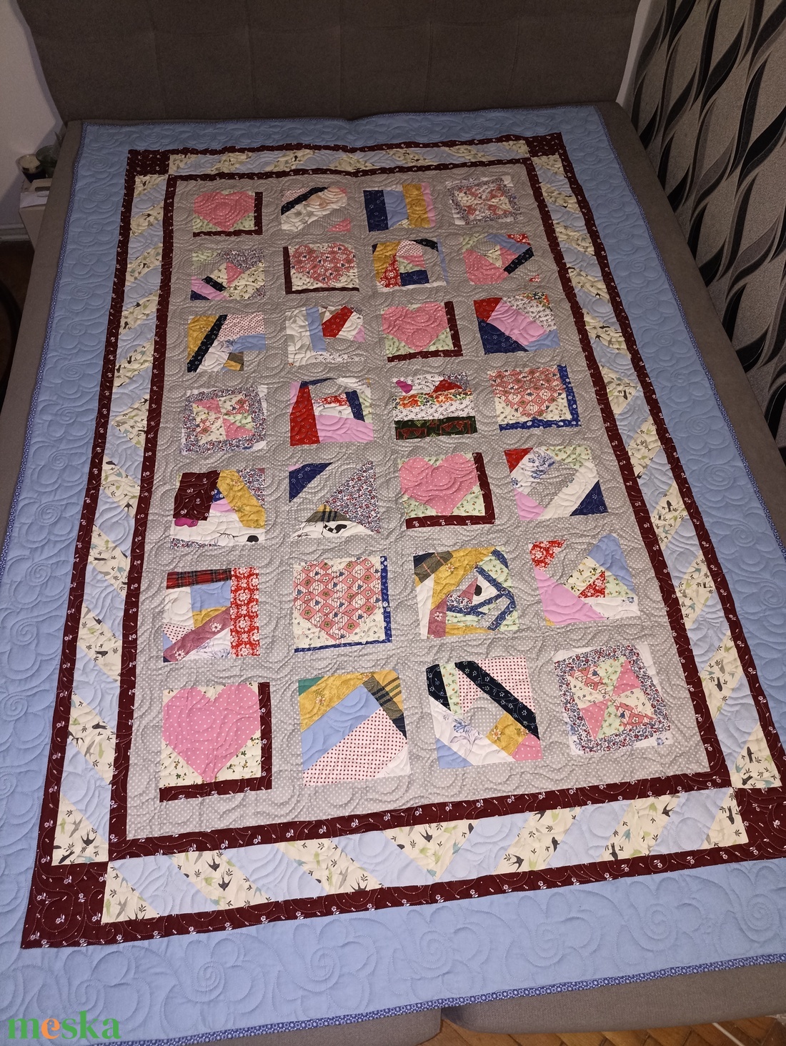 Szívek és Szélkerekek (Hearts and Pinwheels) patchwork ágytakaró - otthon & lakás - lakástextil - ágytakaró - Meska.hu Szívek és Szélkerekek (Hearts and Pinwheels) patchwork ágytakaró - otthon & lakás - lakástextil - ágytakaró - Meska.hu