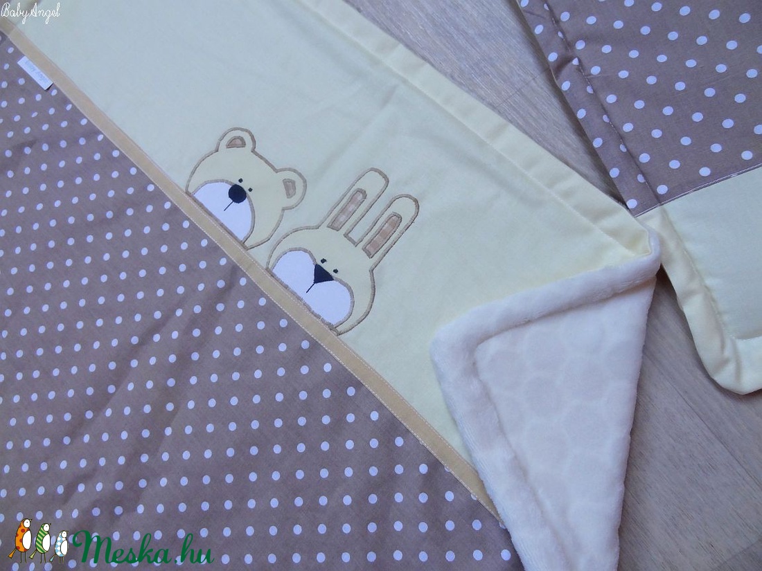 Applikált BABATAKARÓ és párna, bézs-pöttyös, Bear and Bunny - - Meska.hu Applikált BABATAKARÓ és párna, bézs-pöttyös, Bear and Bunny - - Meska.hu