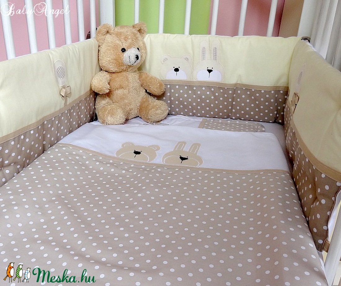 Applikált BABATAKARÓ és párna, bézs-pöttyös, Bear and Bunny - - Meska.hu Applikált BABATAKARÓ és párna, bézs-pöttyös, Bear and Bunny - - Meska.hu