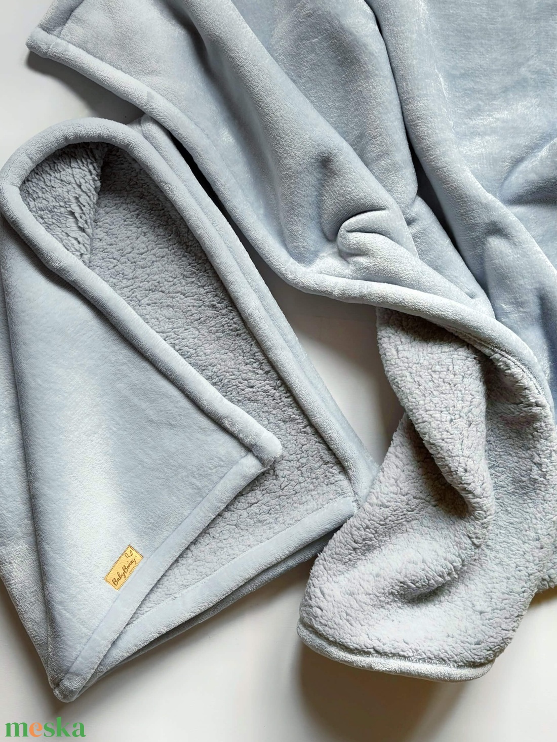 Meleg sherpa takaró  szürkés kék  több méretben - otthon & életmód - babaszoba, gyerekszoba - babatakaró, gyerek pléd - Meska.hu