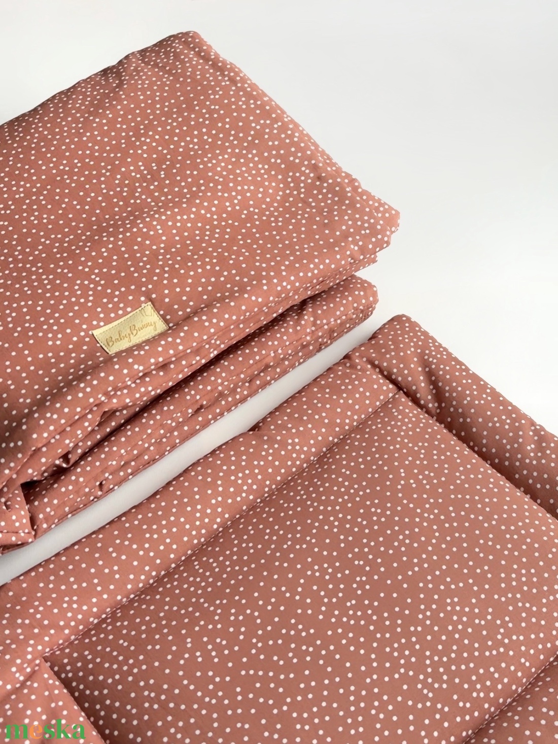 Bélelt baba ágynemű szett � terrakotta pöttyös - baba - mama - baba ágynemű - babatakaró, gyerek pléd - Meska.hu