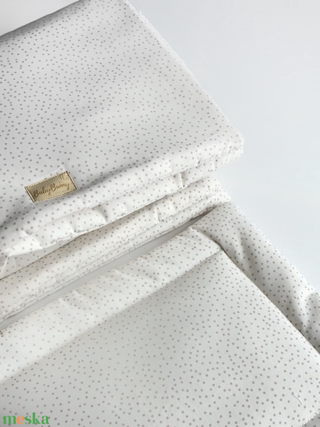 Bélelt baba ágynemű szett � krém pöttyös - baba - mama - baba ágynemű - babatakaró, gyerek pléd - Meska.hu