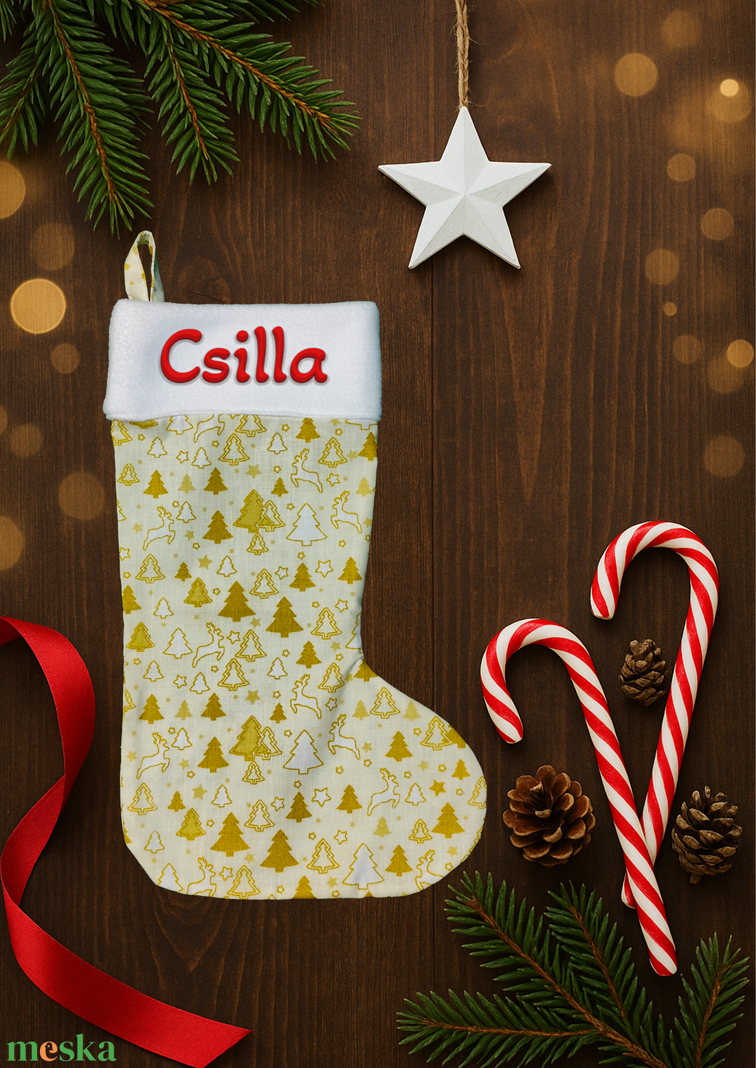 Mikuláscsizma, TÖBBFÉLE, drapp alapon bármilyen NÉVVEL vagy FELIRATTAL - karácsony - mikulás - mikulás csizma és zokni - Meska.hu
