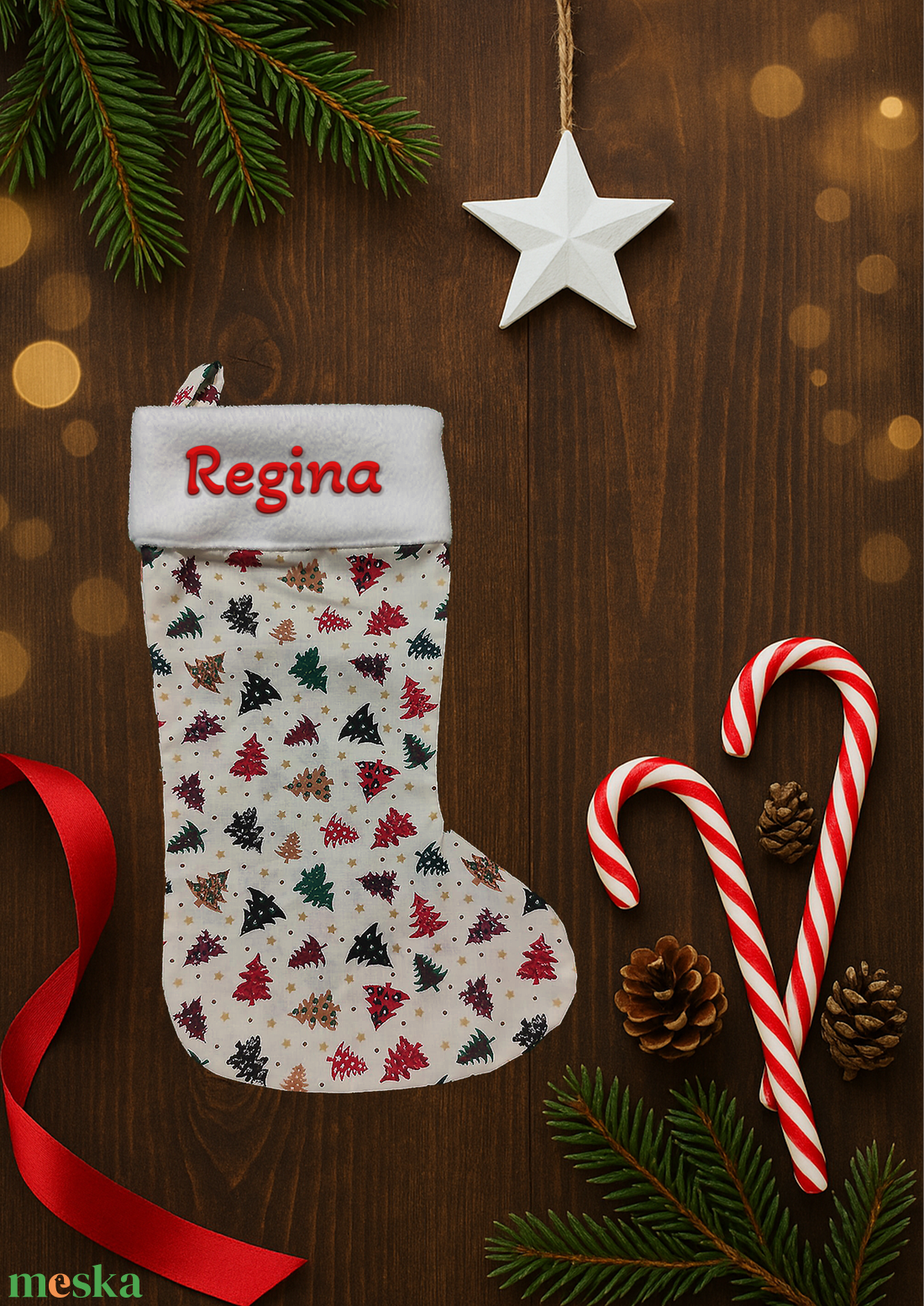 Mikuláscsizma, TÖBBFÉLE, drapp alapon bármilyen NÉVVEL vagy FELIRATTAL - karácsony - mikulás - mikulás csizma és zokni - Meska.hu