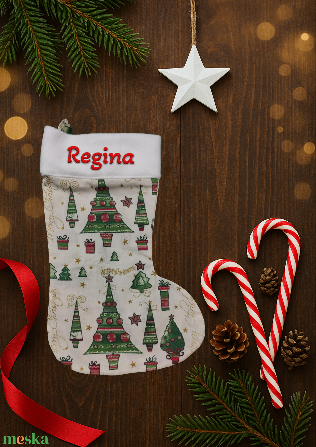 Mikuláscsizma, TÖBBFÉLE, drapp alapon bármilyen NÉVVEL vagy FELIRATTAL - karácsony - mikulás - mikulás csizma és zokni - Meska.hu