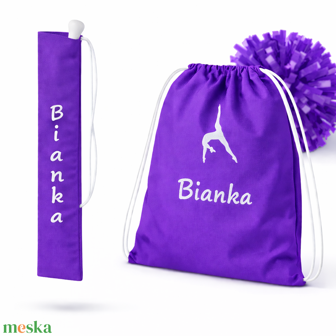 Mazsorett bottartó és pompom táska szett (lila) - névvel és logóval is kérhető - táska & tok - hátizsák - tornazsák, gymbag - Meska.hu