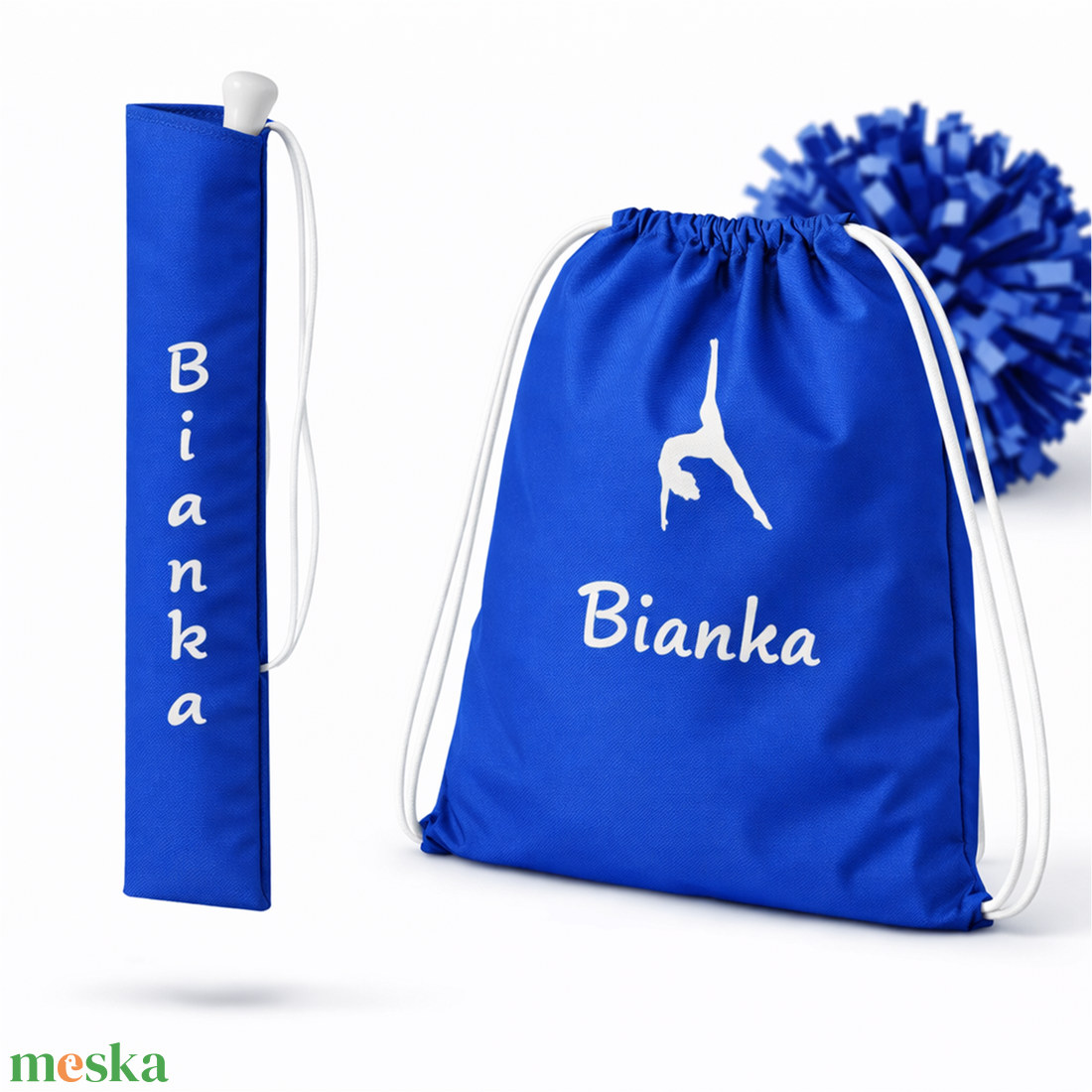 Mazsorett bottartó és pompom táska szett (kék) - névvel és logóval is kérhető - táska & tok - hátizsák - tornazsák, gymbag - Meska.hu
