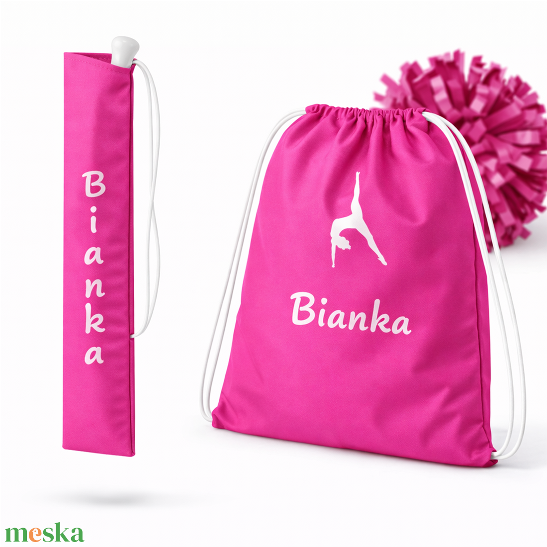 Mazsorett bottartó és pompom táska szett (pink) - névvel és logóval is kérhető - táska & tok - hátizsák - tornazsák, gymbag - Meska.hu