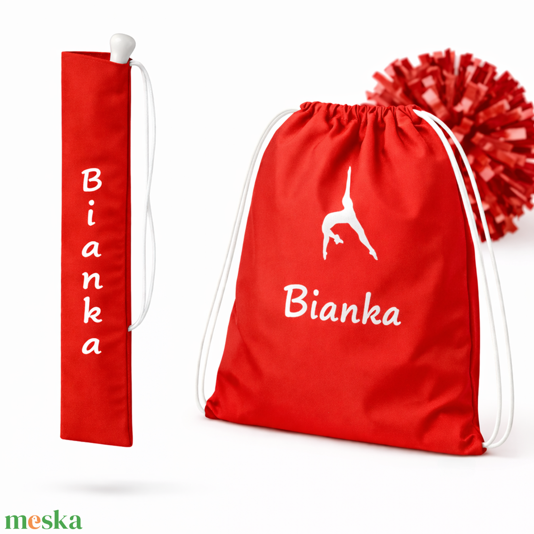 Mazsorett bottartó és pompom táska szett (piros) - névvel és logóval is kérhető - táska & tok - hátizsák - tornazsák, gymbag - Meska.hu