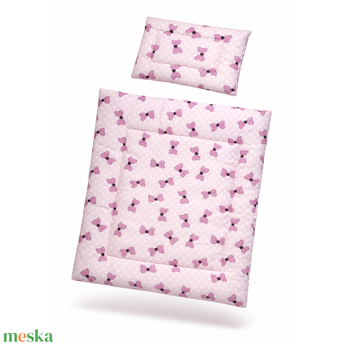 Rózsaszín pöttyös-masnis babaágynemű szett (takaró + párna) - baba - mama - baba ágynemű - szett kiságyba - Meska.hu