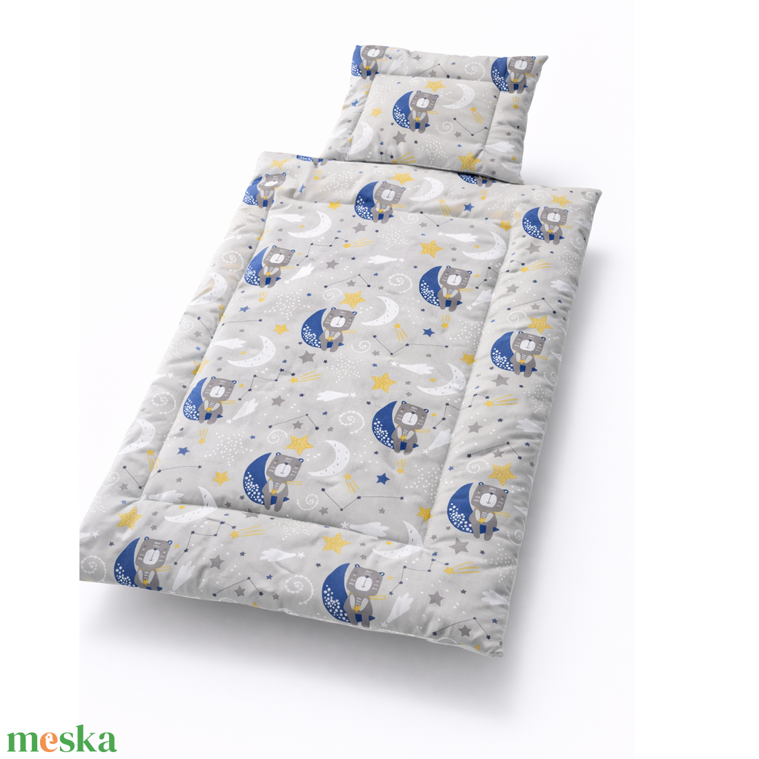 Szürke macis-holdas babaágynemű szett (takaró + párna) - baba - mama - baba ágynemű - szett kiságyba - Meska.hu