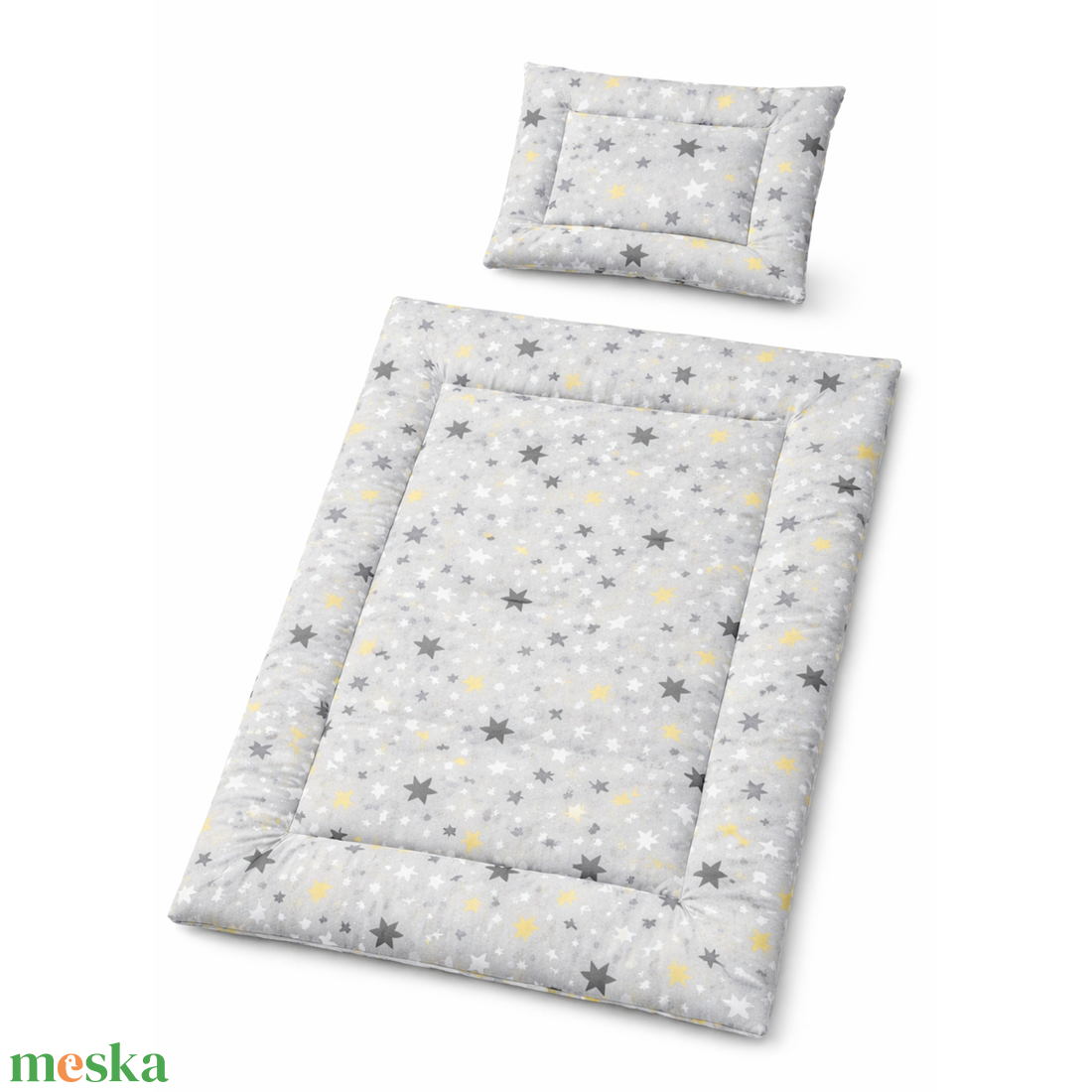 Szürke-sárga csillagos babaágynemű szett (takaró + párna) - baba - mama - baba ágynemű - szett kiságyba - Meska.hu