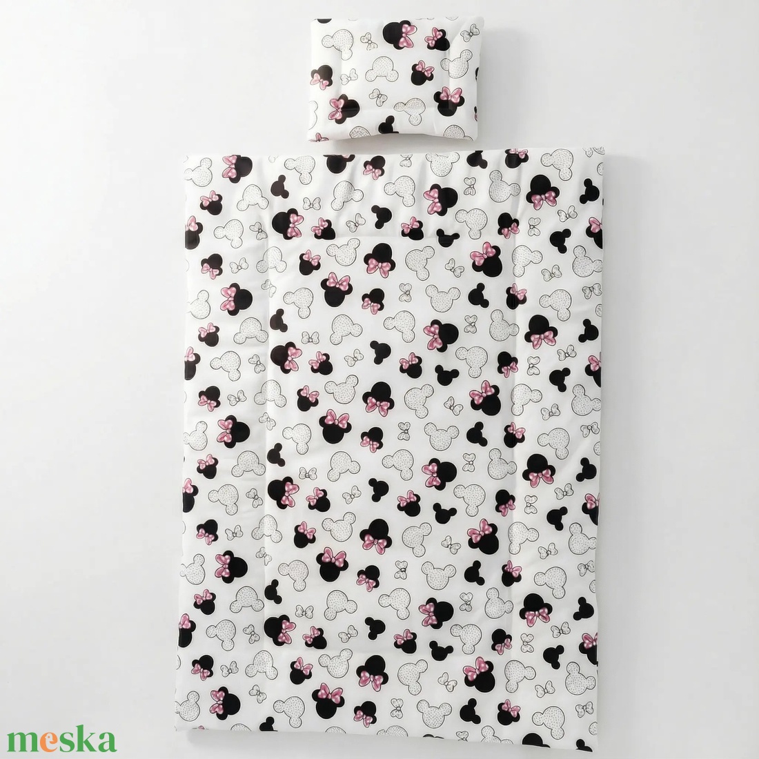 Rózsaszín masnis-egeres gyerekágynemű szett (takaró + párna) - játék & sport - ovis felszerelés - ovis ágynemű - Meska.hu