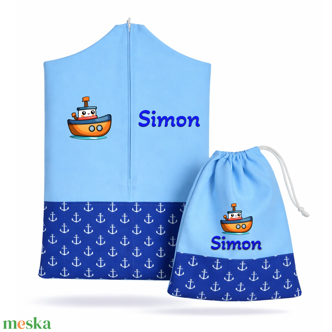 Ovis zsák + tornazsák szett névvel és jellel (kék + horgonyos), ajándék szeretetküldővel - játék & sport - ovis felszerelés - ovis szett - Meska.hu