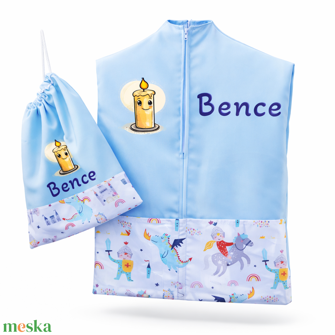 Ovis zsák + tornazsák szett névvel és jellel (kék + királyfis-sárkányos), ajándék szeretetküldővel - játék & sport - ovis felszerelés - ovis szett - Meska.hu