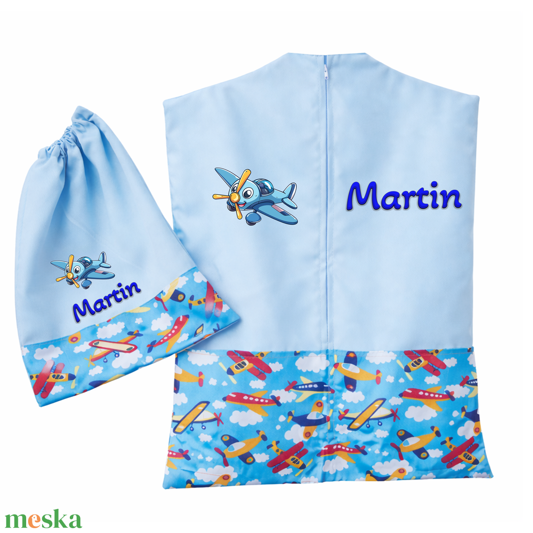 Ovis zsák + tornazsák szett névvel és jellel (kék + repülős), ajándék szeretetküldővel - játék & sport - ovis felszerelés - ovis szett - Meska.hu