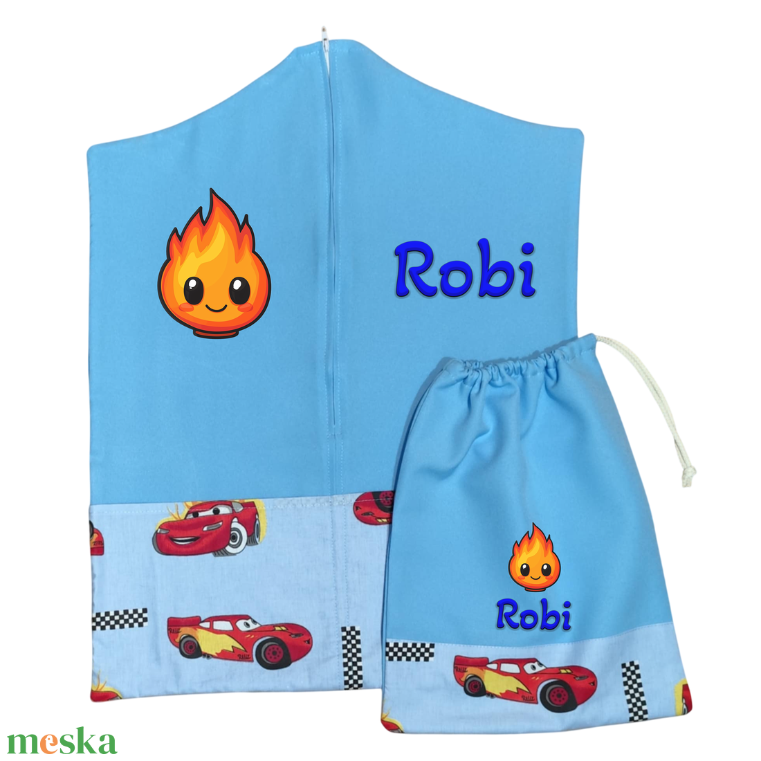 Ovis zsák + tornazsák szett névvel és jellel (kék + versenyautós), ajándék szeretetküldővel - játék & sport - ovis felszerelés - ovis szett - Meska.hu