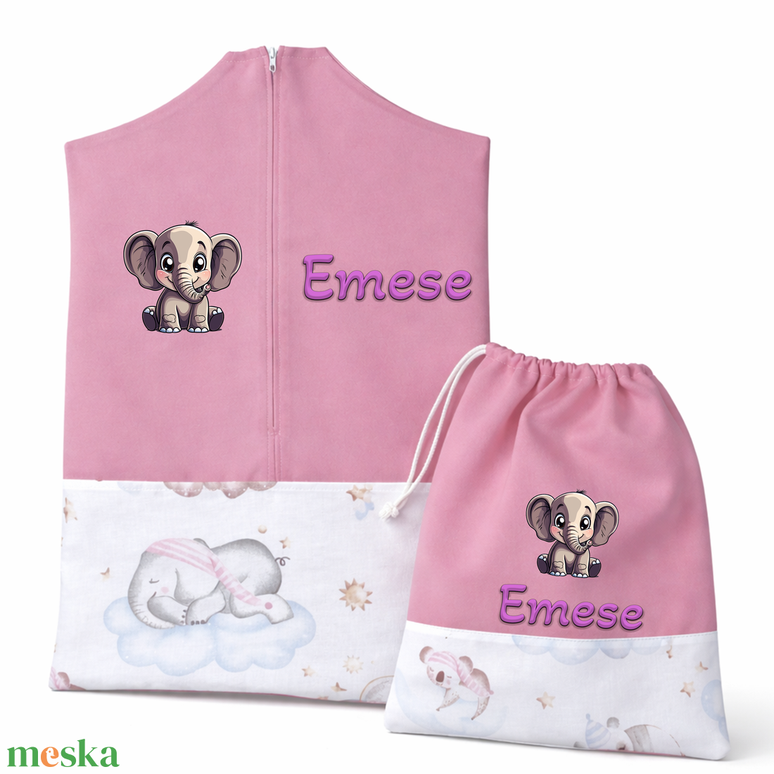 Ovis zsák + tornazsák szett névvel és jellel (rózsaszín + alvó állatkás), ajándék szeretetküldővel - játék & sport - ovis felszerelés - ovis szett - Meska.hu