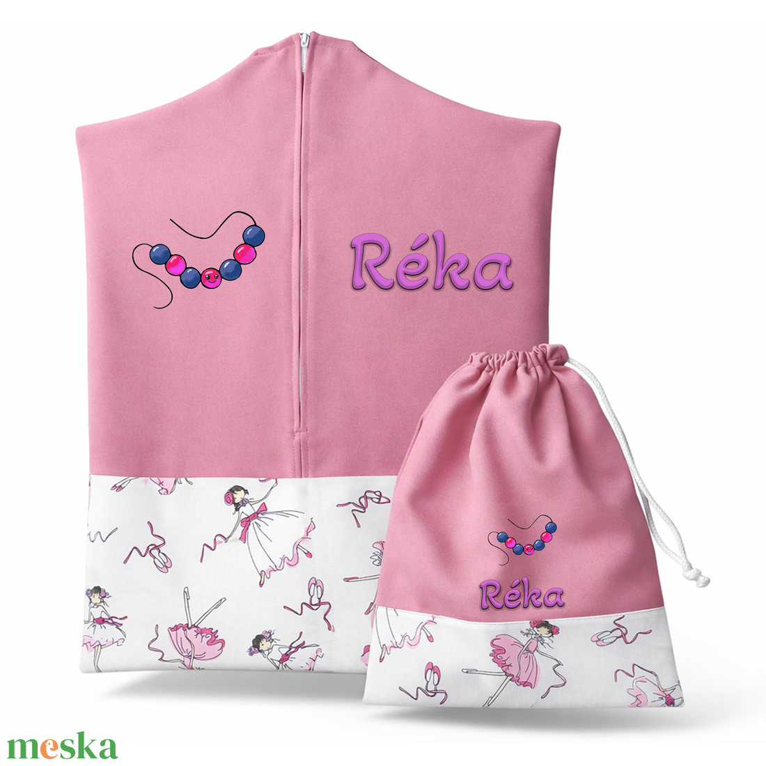 Ovis zsák + tornazsák szett névvel és jellel (rózsaszín + karcsú balerinás), ajándék szeretetküldővel - játék & sport - ovis felszerelés - ovis szett - Meska.hu