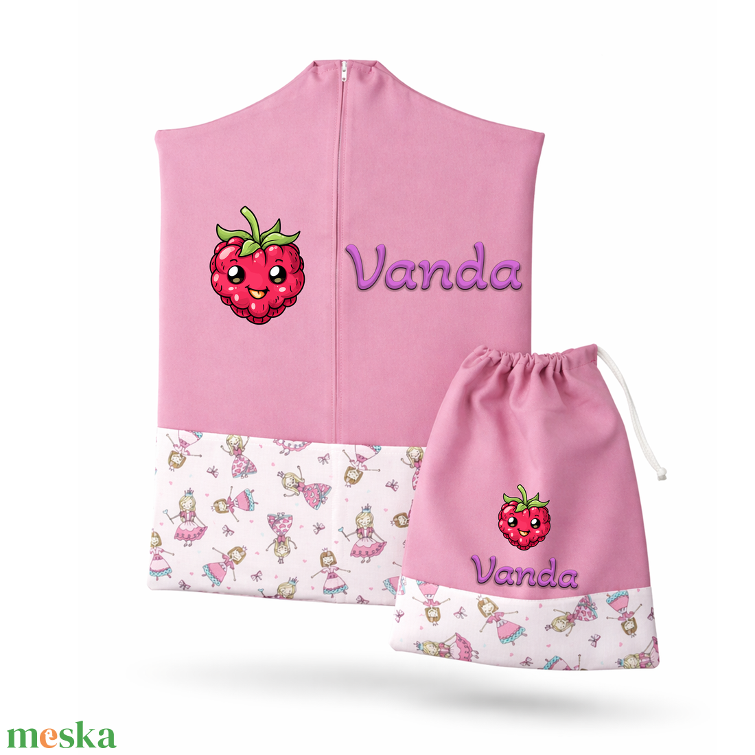 Ovis zsák + tornazsák szett névvel és jellel (rózsaszín + királykisasszonyos), ajándék szeretetküldővel - játék & sport - ovis felszerelés - ovis szett - Meska.hu