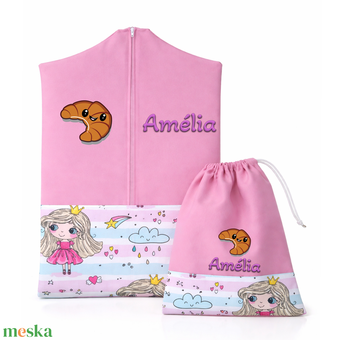 Ovis zsák + tornazsák szett névvel és jellel (rózsaszín + királylányos-hercegnős), ajándék szeretetküldővel - játék & sport - ovis felszerelés - ovis szett - Meska.hu