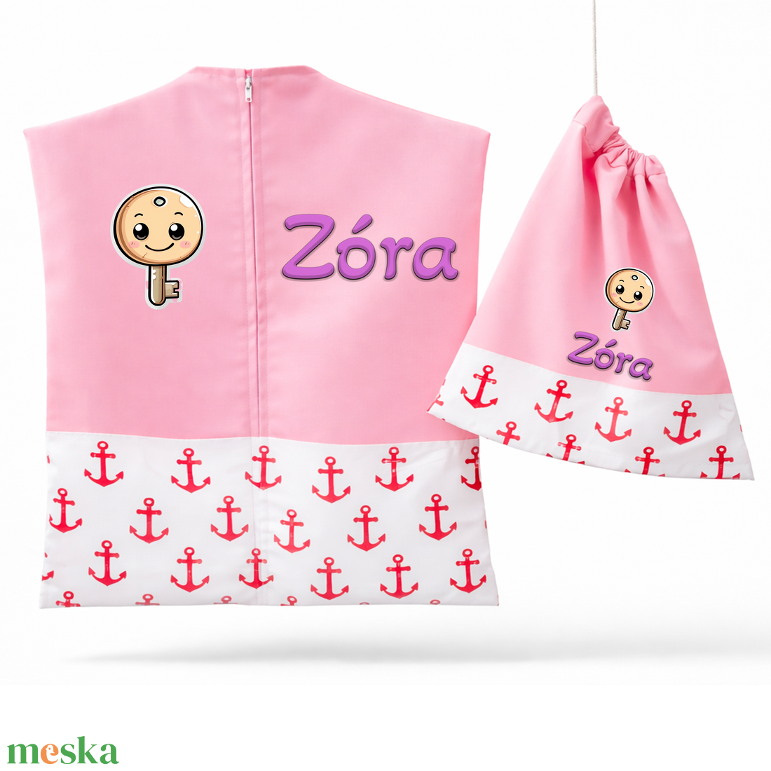 Ovis zsák + tornazsák szett névvel és jellel (rózsaszín + piros horgonyos), ajándék szeretetküldővel - játék & sport - ovis felszerelés - ovis szett - Meska.hu