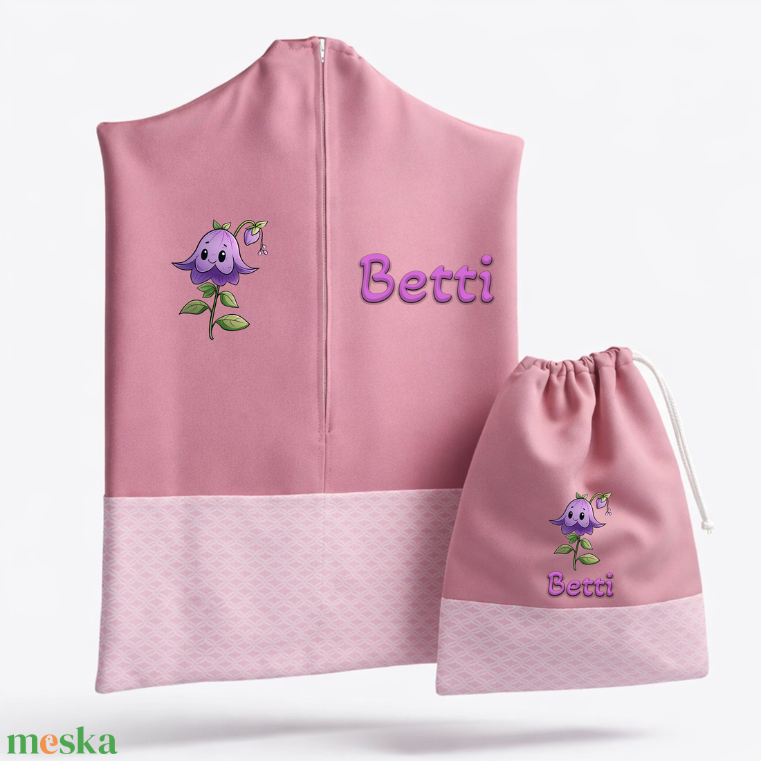 Ovis zsák + tornazsák szett névvel és jellel (rózsaszín + rombuszmintás), ajándék szeretetküldővel - játék & sport - ovis felszerelés - ovis szett - Meska.hu