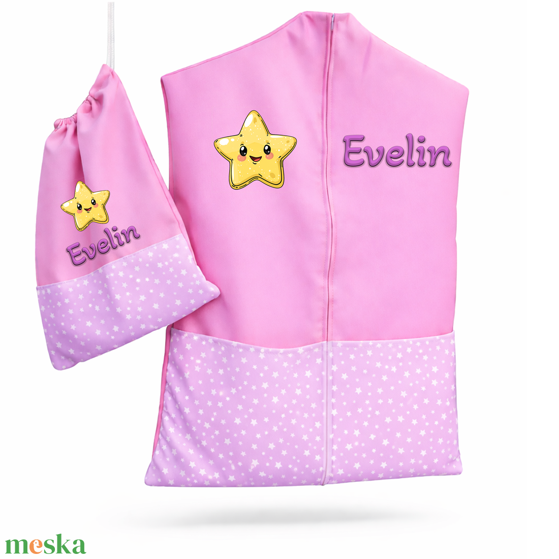 Ovis zsák + tornazsák szett névvel és jellel (rózsaszín + csillagos), ajándék szeretetküldővel - játék & sport - ovis felszerelés - ovis szett - Meska.hu