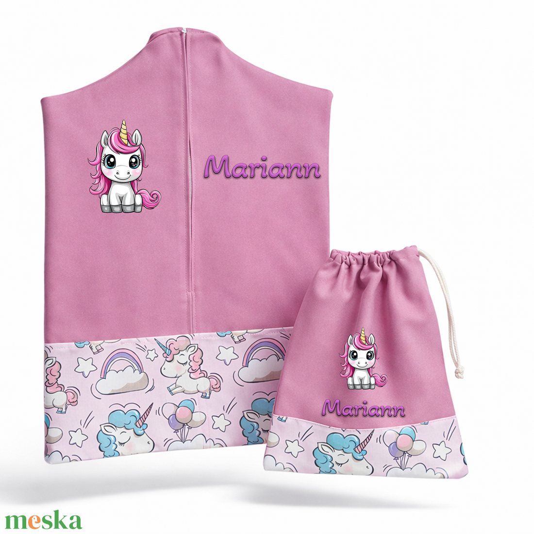 Ovis zsák + tornazsák szett névvel és jellel (rózsaszín + unikornisos), ajándék szeretetküldővel - játék & sport - ovis felszerelés - ovis szett - Meska.hu