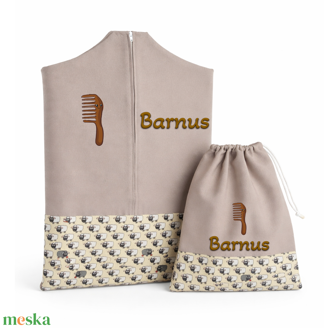 Ovis zsák + tornazsák szett névvel és jellel (drapp + bárányos), ajándék szeretetküldővel - játék & sport - ovis felszerelés - ovis szett - Meska.hu