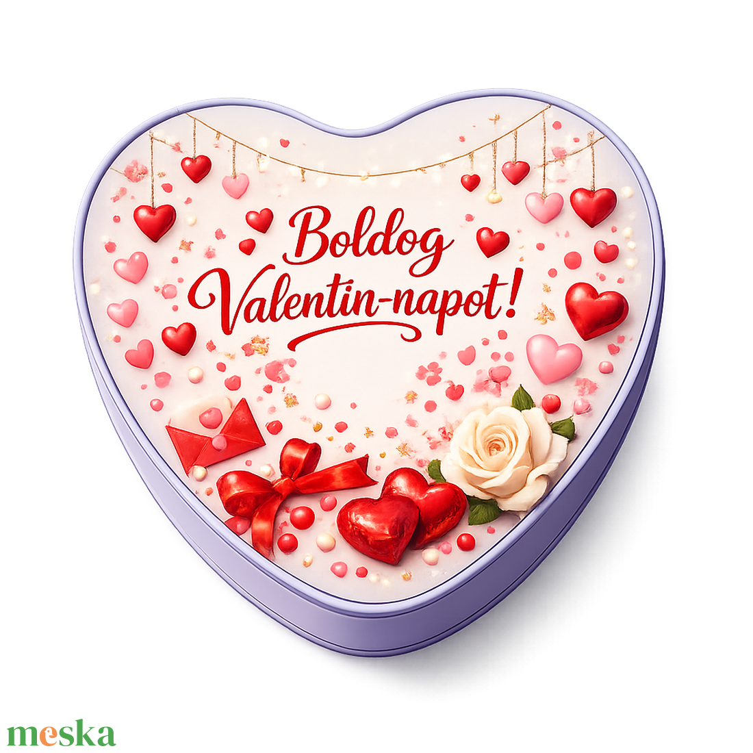 Valentin-napi, szív alakú fémdoboz magyar felirattal - otthon & életmód - dekoráció - asztal és polc dekoráció - díszdoboz - Meska.hu