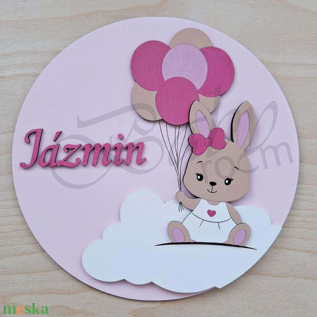 Nyuszi - névre szóló falidísz - baba - mama - babaszoba dekoráció - babanév dekoráció - Meska.hu