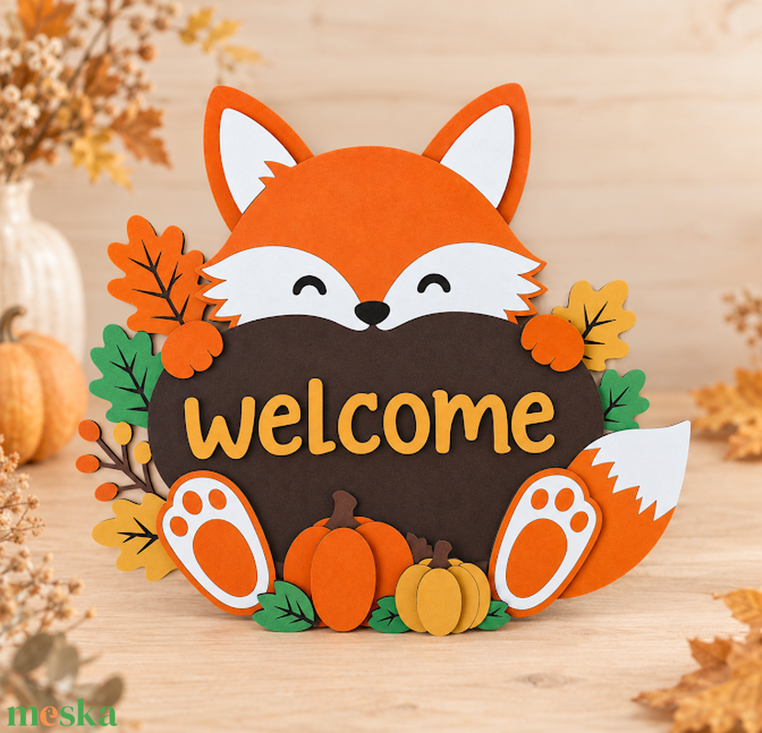 Róka Welcome ajtódísz - otthon & életmód - dekoráció - ajtó- és ablak dekoráció - ajtódísz & kopogtató - Meska.hu