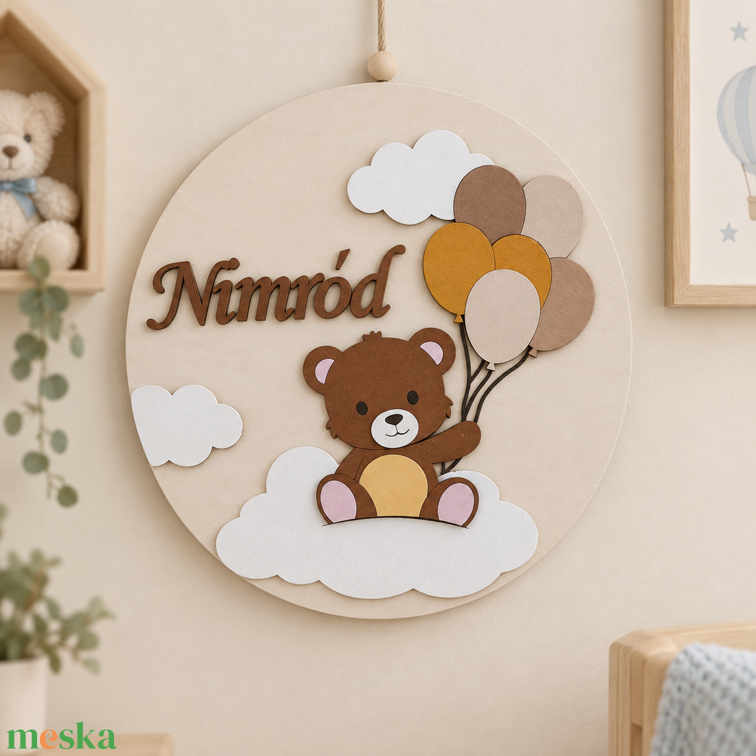 Mackó - névre szóló falidísz - baba - mama - babaszoba dekoráció - babanév dekoráció - Meska.hu