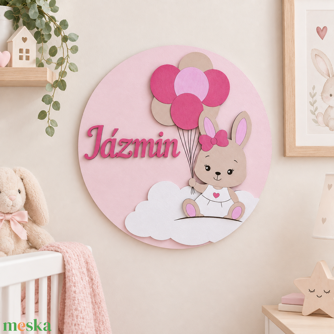 Nyuszi - névre szóló falidísz - baba - mama - babaszoba dekoráció - babanév dekoráció - Meska.hu