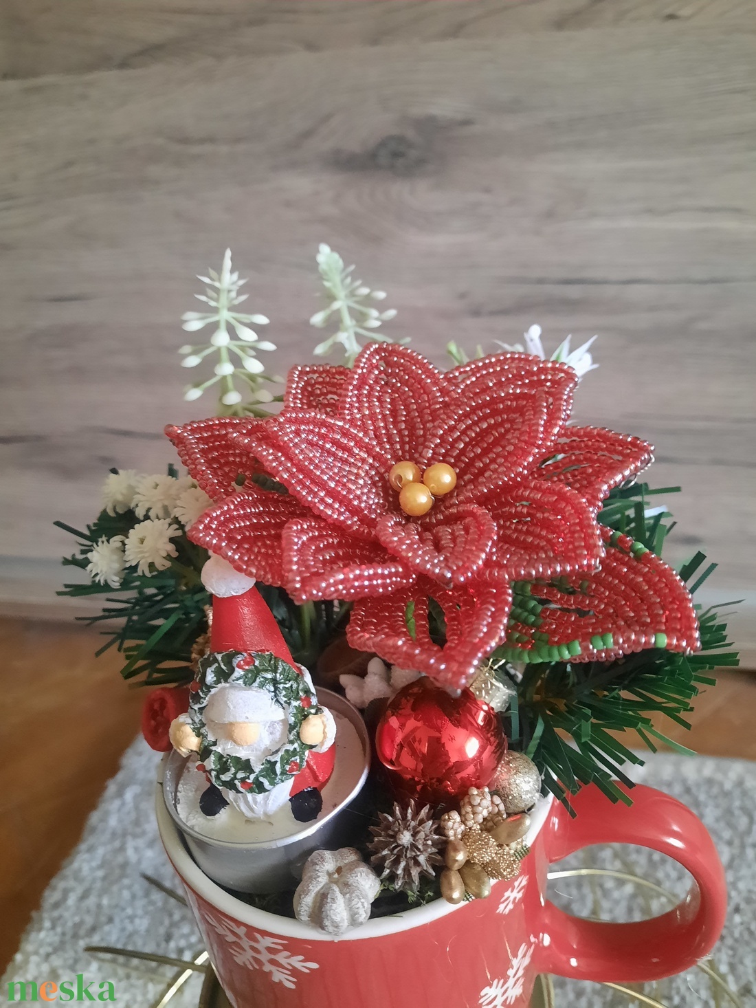 Mikulásvirágos asztaldísz  - karácsony - adventi díszek - adventi asztaldísz - Meska.hu