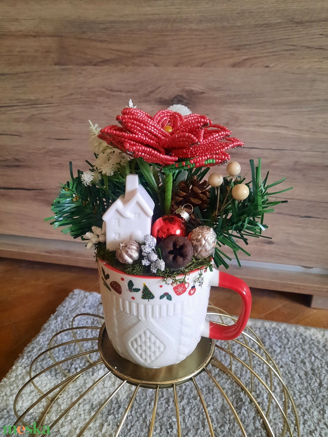 Mikulásvirágos asztaldísz  - karácsony - adventi díszek - adventi asztaldísz - Meska.hu