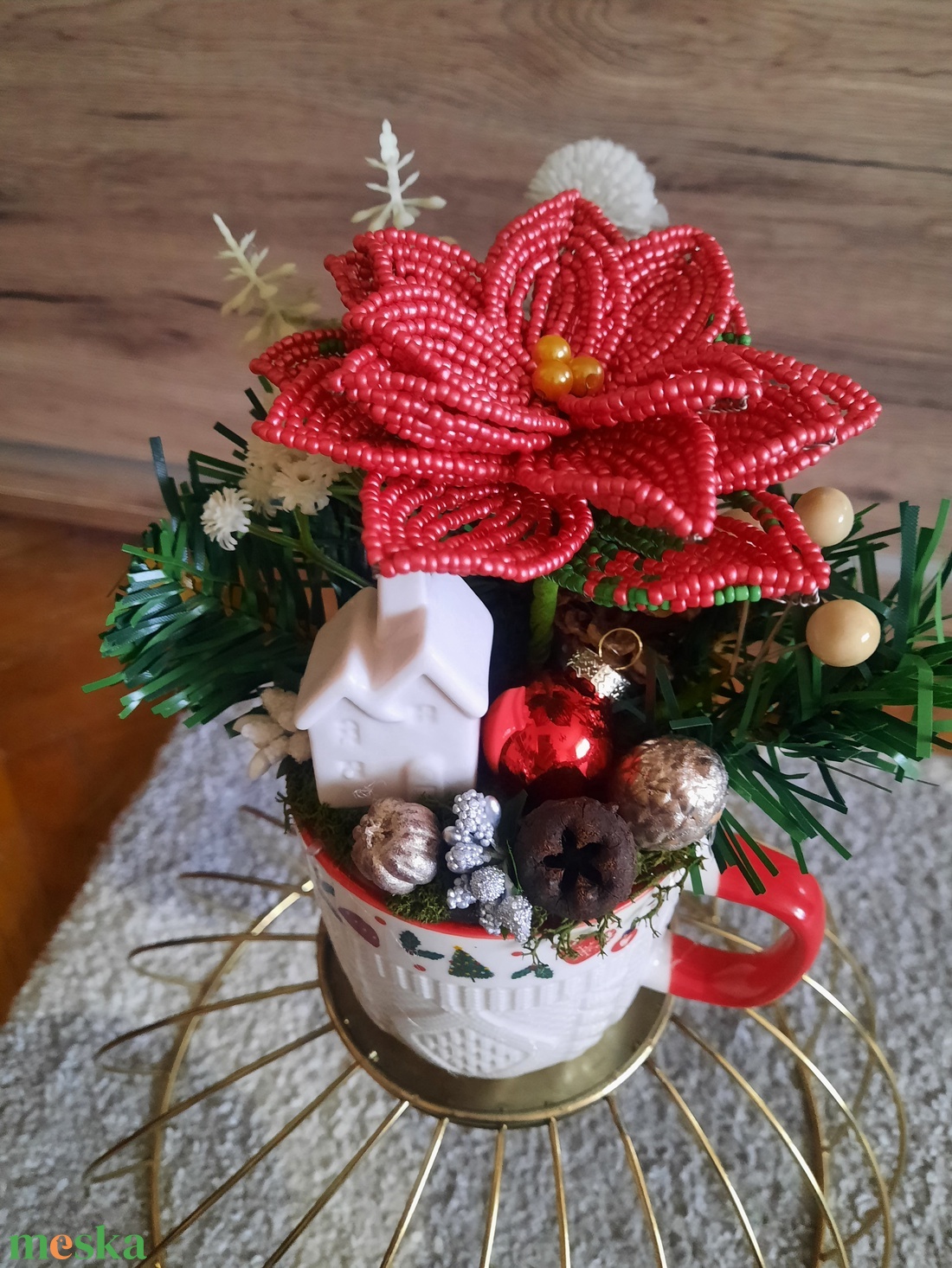 Mikulásvirágos asztaldísz  - karácsony - adventi díszek - adventi asztaldísz - Meska.hu