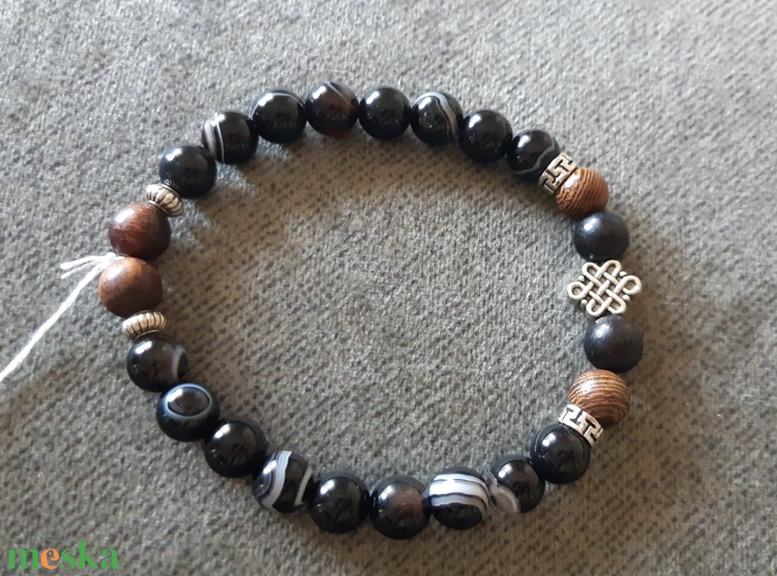 Fekete csíkos achát - ékszer - karkötő - ásványkarkötő - Meska.hu