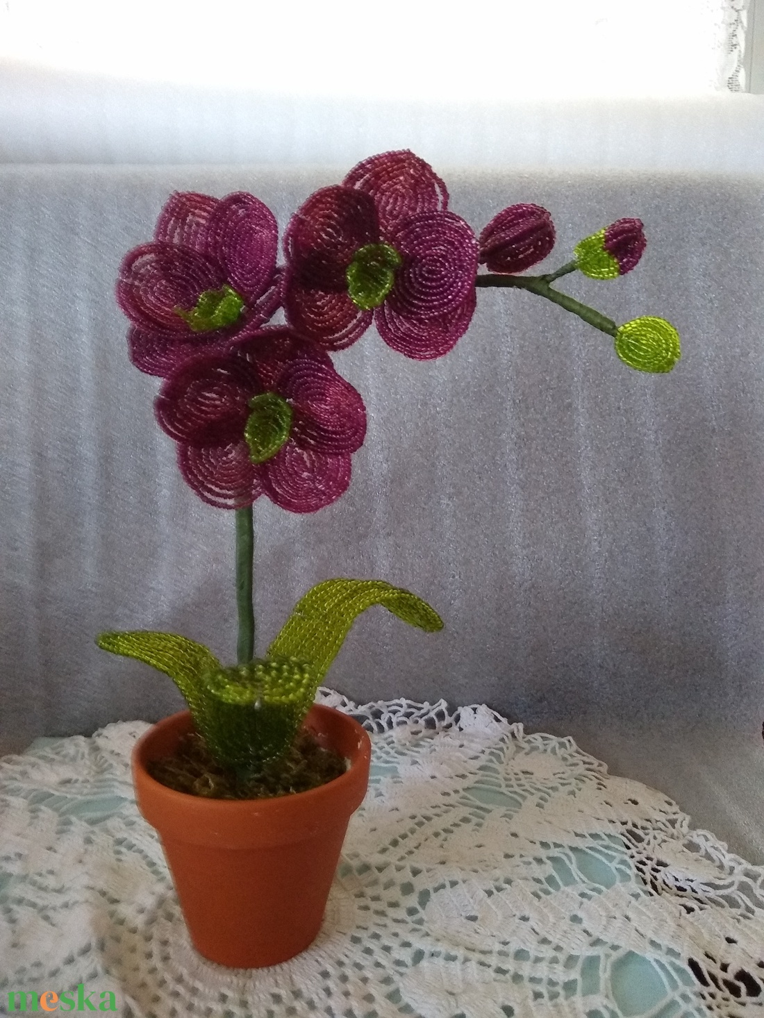Orchidea gyöngyből  - otthon & lakás - dekoráció - virágdísz és tartó - csokor & virágdísz - Meska.hu
