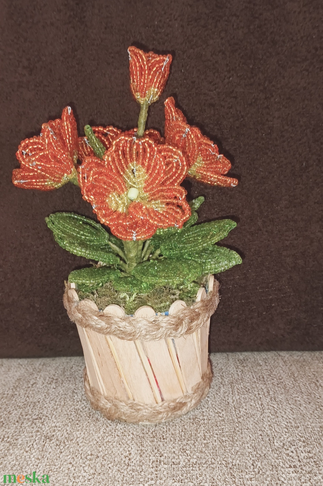 Primula gyöngyből - otthon & lakás - dekoráció - virágdísz és tartó - virágbox, virágdoboz - Meska.hu