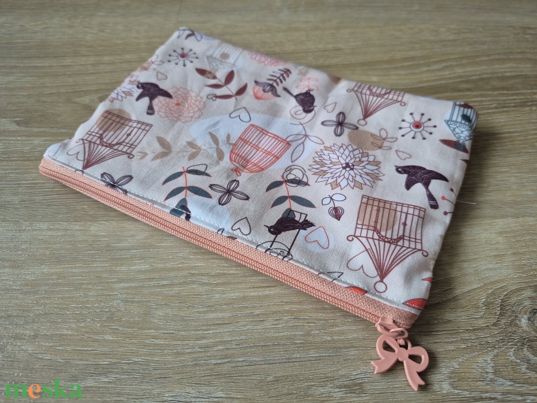 Madármintás pamut nesszeszer - masnis cipzárral - táska & tok - neszesszer - Meska.hu