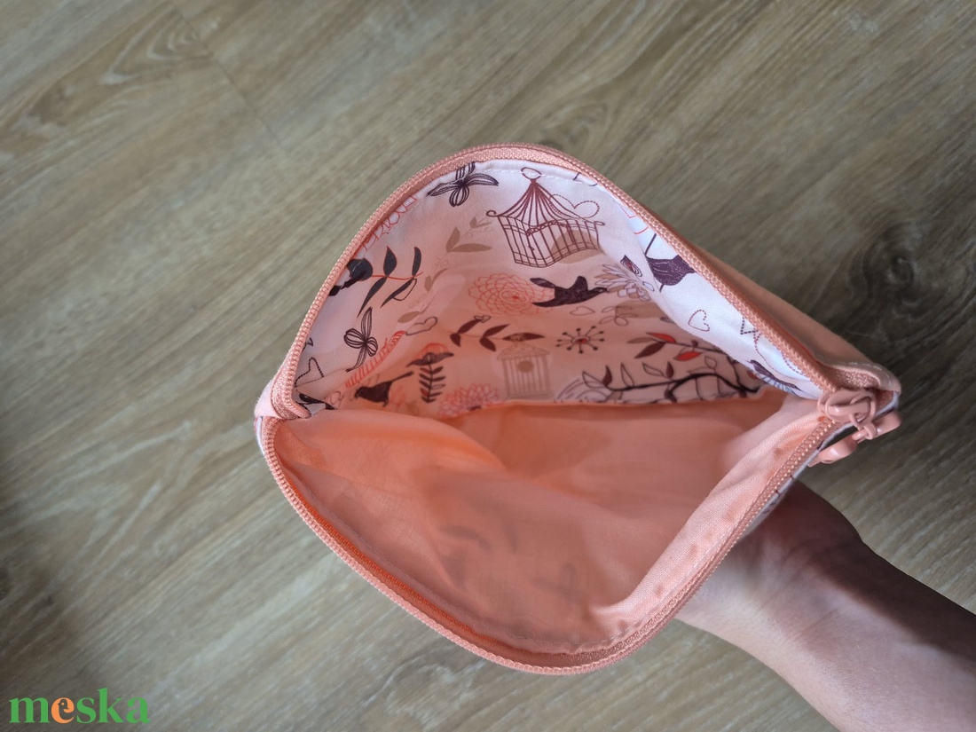 Madármintás pamut nesszeszer - masnis cipzárral - táska & tok - neszesszer - Meska.hu