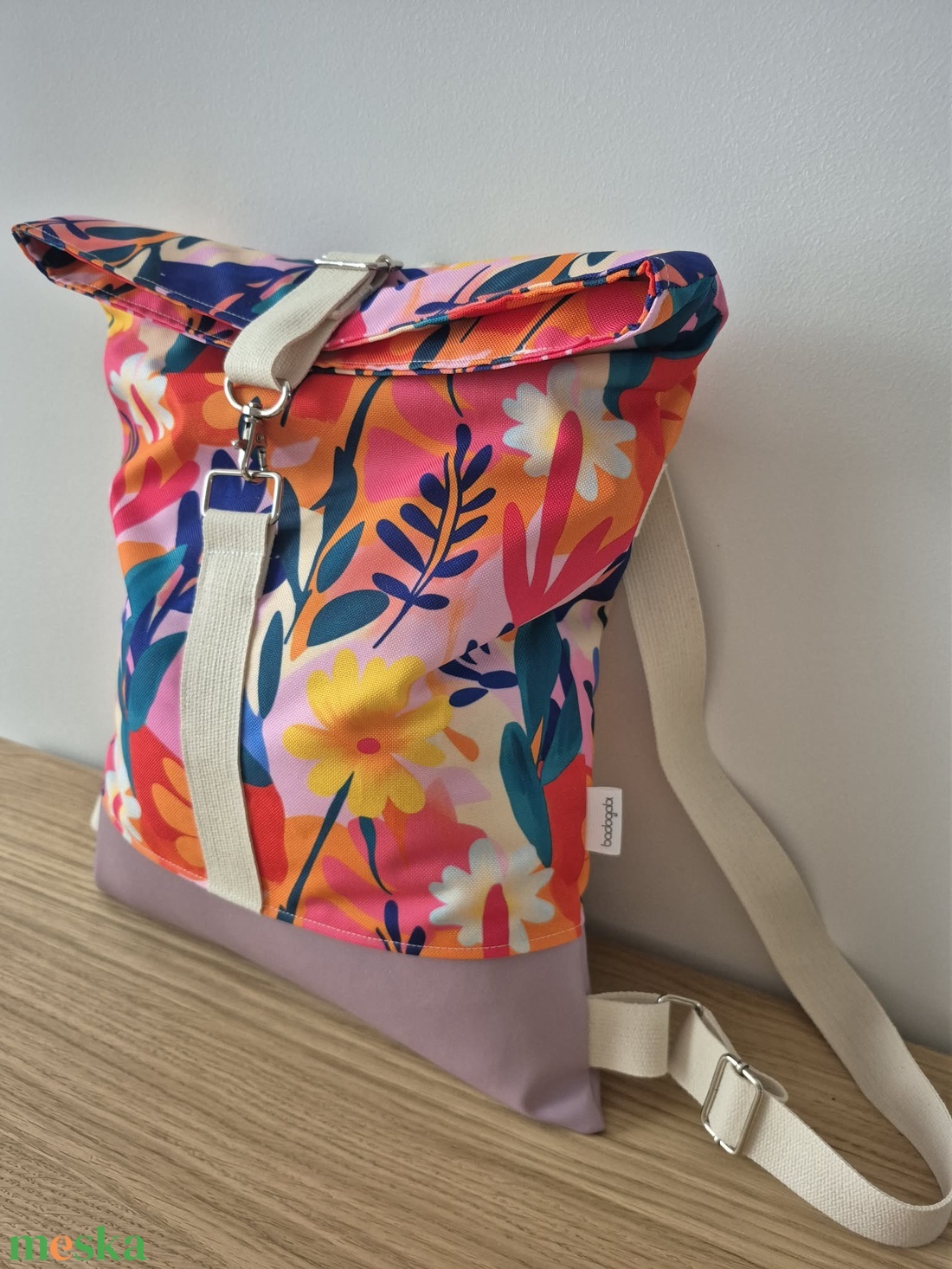 Virágos roll-up hátizsák - táska & tok - hátizsák - hátizsák - Meska.hu