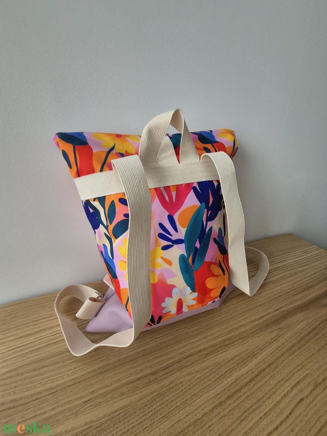 Virágos roll-up hátizsák - táska & tok - hátizsák - hátizsák - Meska.hu