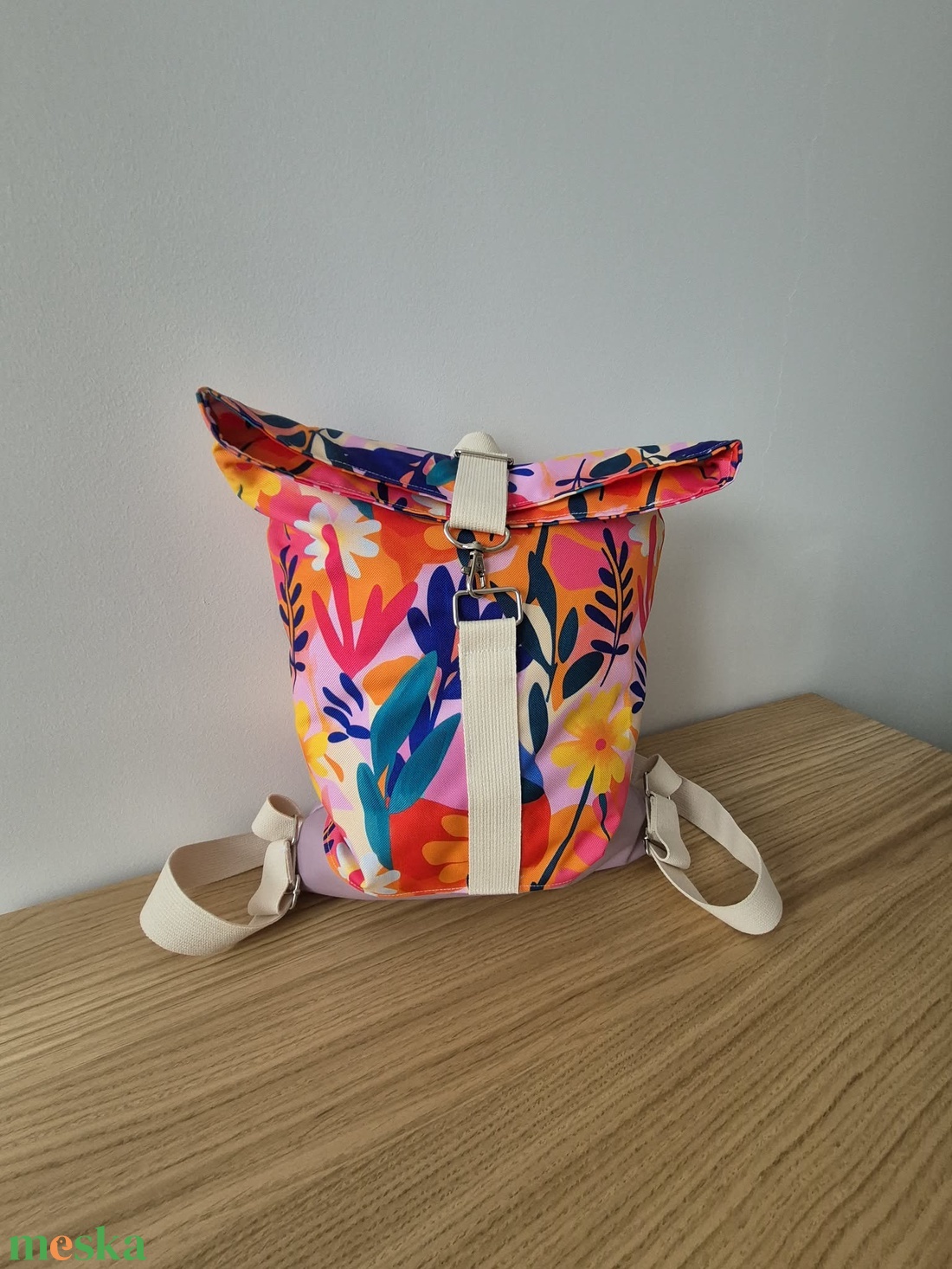 Virágos roll-up hátizsák - táska & tok - hátizsák - hátizsák - Meska.hu
