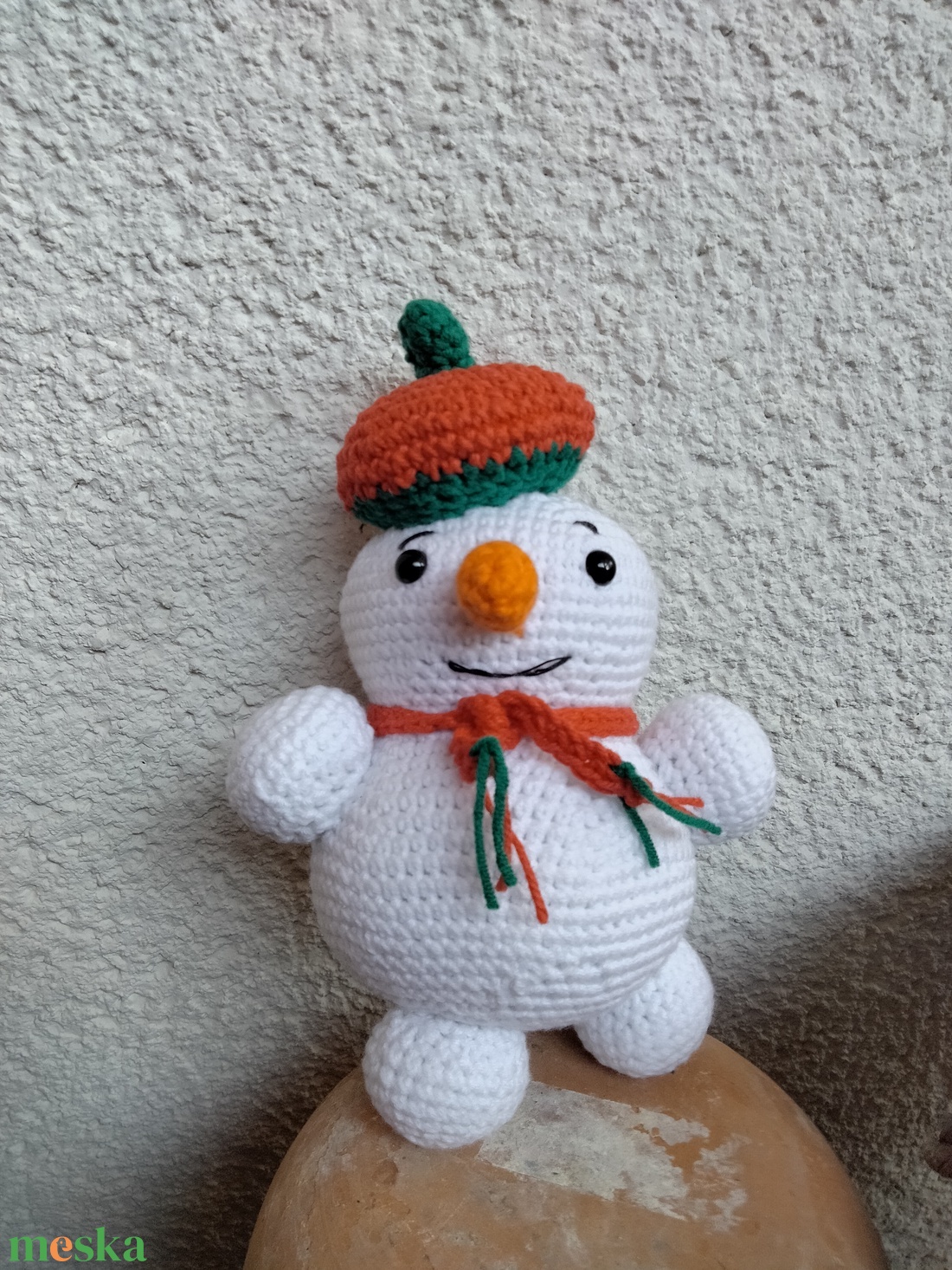 Kézzel horgolt micisapkás hóember, játék figura - játék & sport - plüssállat & játékfigura - más figura - Meska.hu