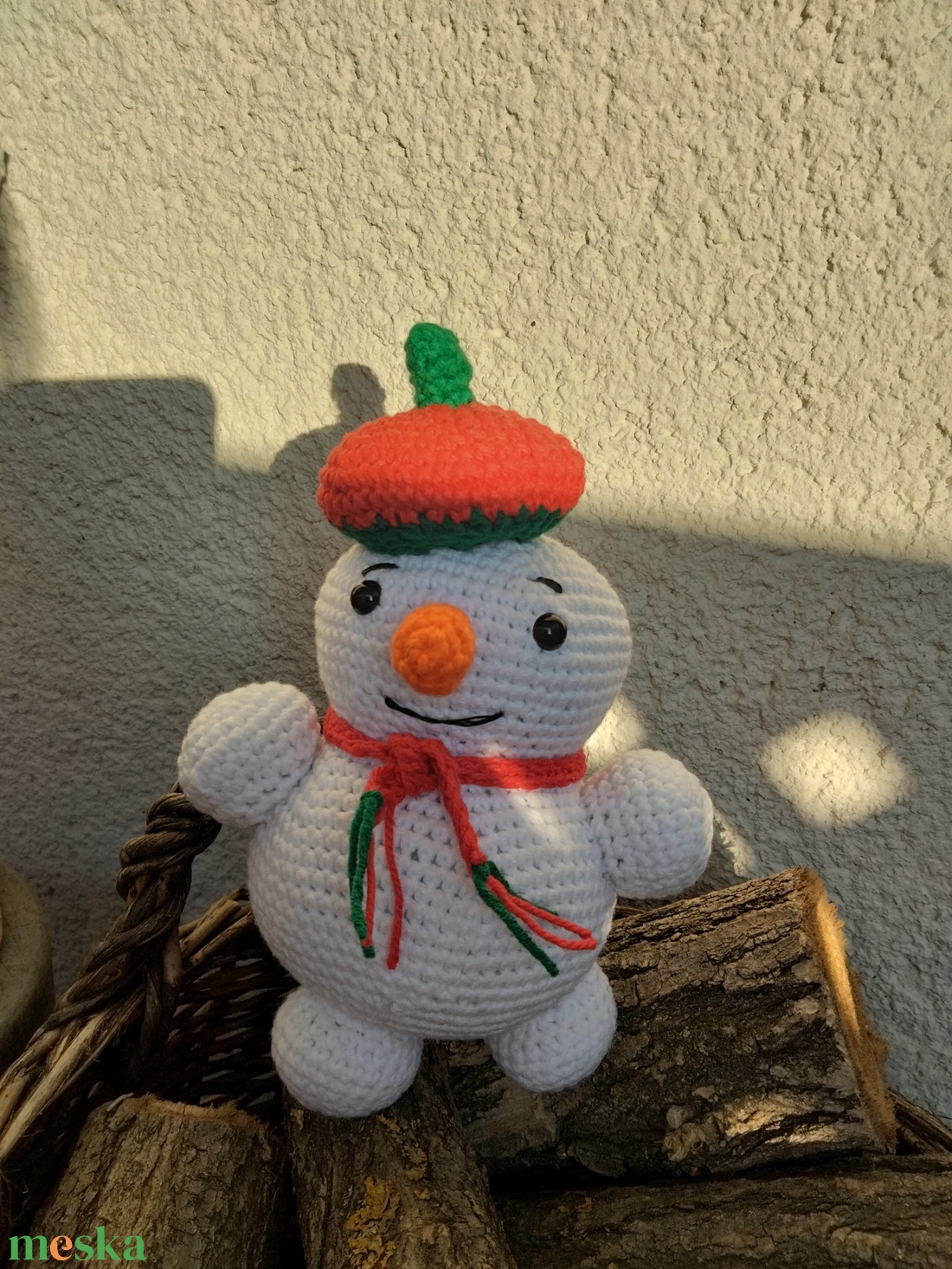 Kézzel horgolt micisapkás hóember, játék figura - játék & sport - plüssállat & játékfigura - más figura - Meska.hu