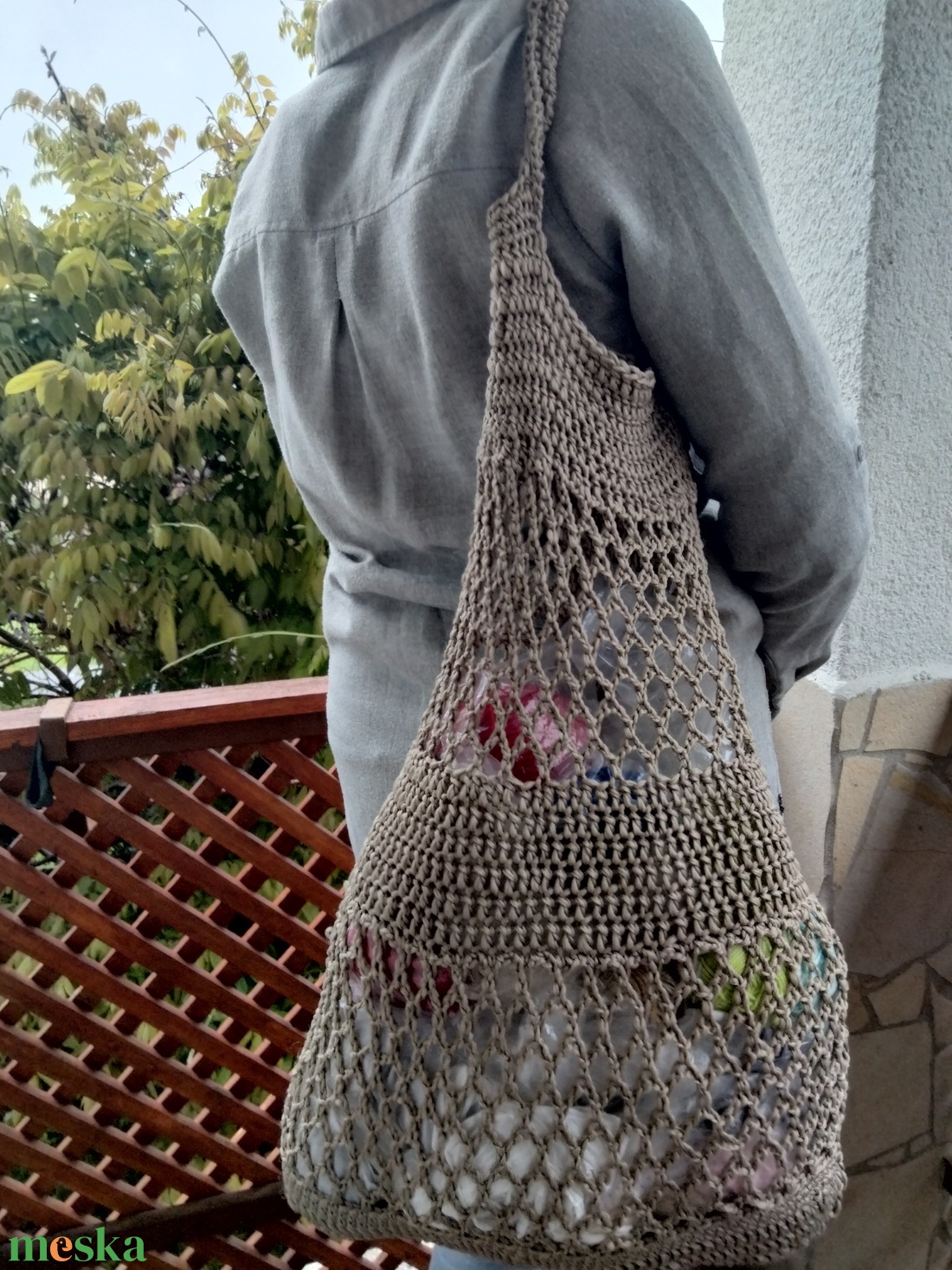 Horgolt egyedi táska, bevásárló táska - táska & tok - kézitáska & válltáska - nagy pakolós táska - Meska.hu